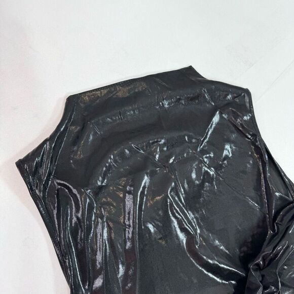 Cider Dress Womens XL Faux Leather High Neck Asymmetrical Hem Witchy Grunge 90s - Picture 8 of 9